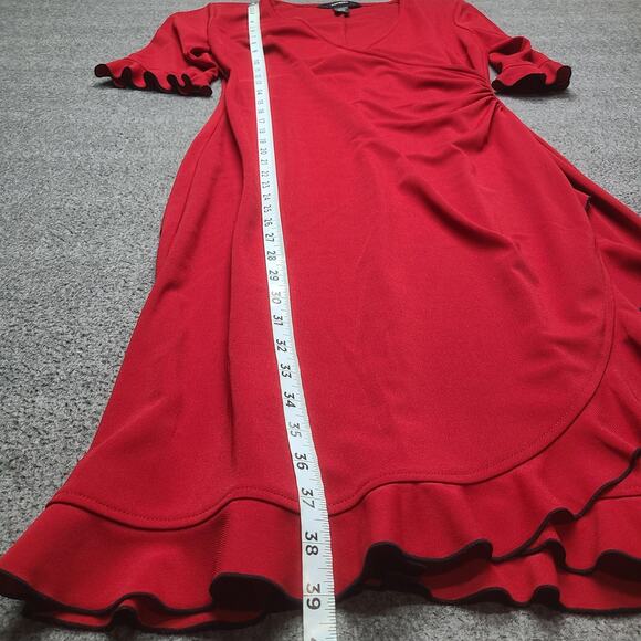 Express Dress Womens 11/12 Wrap A Line Ruffle Short Sleeve V Neck Midi Cocktail - Picture 3 of 9